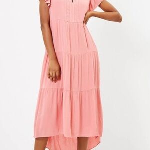 Pink flutter sleeve midi dress
